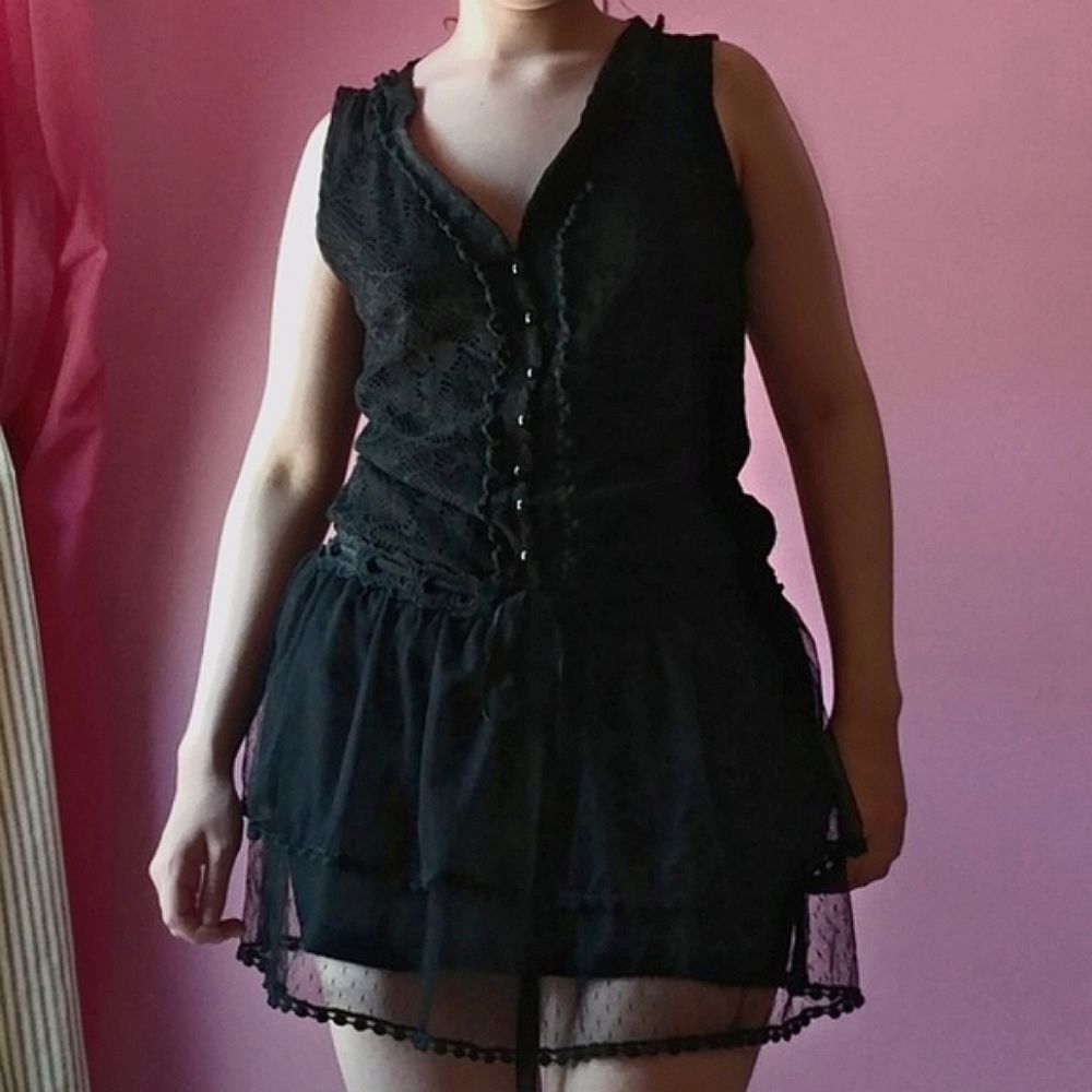 Pinky Black Lace Goth Dress Cotton Material